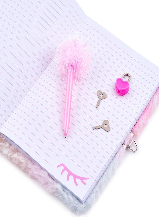 VOTUM Pink Unicorn Secret Diary Set - Bound Journal with Fluffy Pen, Lock & Key - Cute Furry Notebook for Girls, Kids, and Creative Writing - Image 2